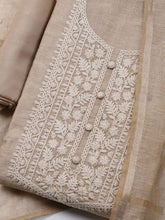 Neck Embroidered Linen Unstitched Suit With Dupatta